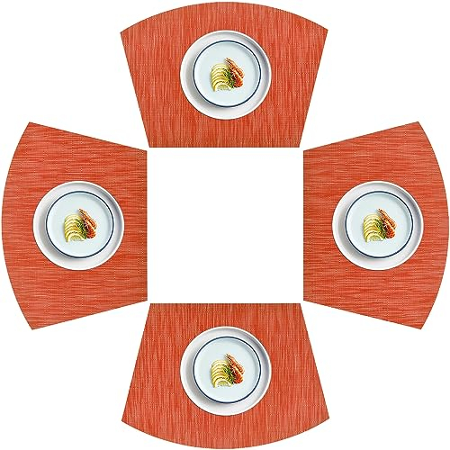 homEdge PVC Tischset, Keil-Tischsets, waschbare Vinyl-Tischsets, für runden Tisch, 4er-Set, Orange