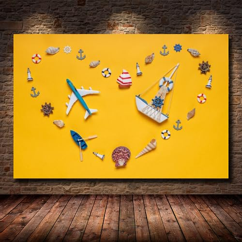 Impression sur Toile intissee 1 Parties Tableau Tableaux Decoration Murale Photo Image Artistique Photographie Graphique,tableau 1 parties paysage océanique cadre,tableau xxl ancre de coquille 40x60cm