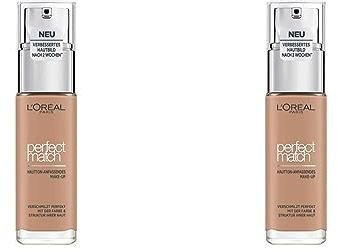 L'Oréal Paris Make up, Flüssige Foundation mit Hyaluron und Aloe Vera, Perfect Match Make-Up, Nr. 5.D/5.W Golden Sand, 30 ml (Packung mit 2)