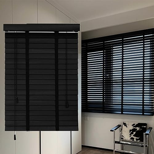 DZHTUF Schwarze Holzjalousien,horizontale Jalousette 60×120cm 120x150cm 160×180cm,Jalousie Holz für Zuhause,50mm Lamellen,Verdunkelungs Fensterjalousie,W×H-120x220cm/47x87in