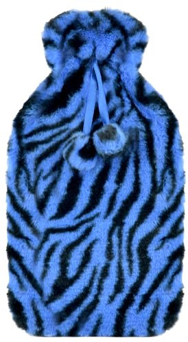 A2Z Hot Water Bottle 2 Litre Capacity Zebra Print Plush Faux Fur Fleece Cover Rubber Leak Proof Hot Water Bag
