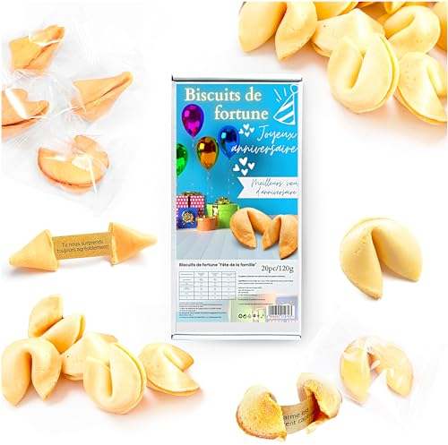 D&D Fun Cookies fortune cookies jaune 20 biscuits boîte 120g COMPLIMENTS, action de grâce végétalienne, petits cadeaux pour la famille, les amis et les collègues
