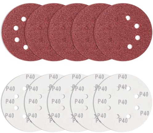 Bolatus 10 pièces Papier de Verre 125 mm Grain 40, disques abrasifs Ronds Ponceuse Excentrique Feuilles abrasives 8 Trous pour ébavurer et poncer Les Points de Soudure