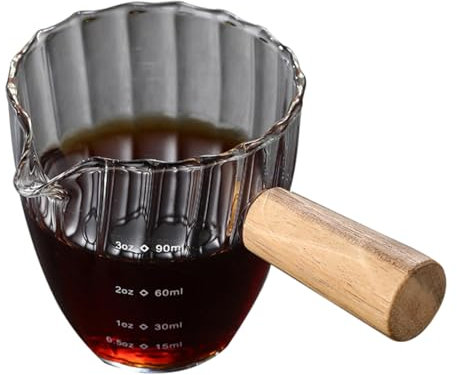 Coffee Shot Glasses Measuring Cup with Wood Handle, Borosilicate Glass with Scale, Milk Espresso Shot Glasses (90ML-D1)