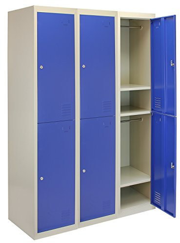 3 x Taquillas Metálicas para Montar 2 Puertas Azules | 45x38x180cm | Acero Recubierto en Polvo | 1 barra y 1 estante dentro cada cubículo| Portatarjetas + 2 Imanes GRATIS | 2 Llaves x Puerta