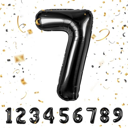 Geburtstag zahlen luftballon 7 jahre Schwarz Folienballon Kindergeburtstag Deko Schwarz-Mädchen Junge 7 jahr ballon 40 - 101cm Folienballon 7 jahre Geburtstags deko-fliegt mit Helium