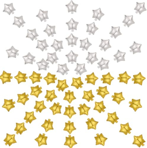 100 globos de 12,7 cm con forma de estrella de cinco puntas para cumpleaños, bodas, baby shower, revelación de género o decoración de fiesta de compromiso (oro y plata)