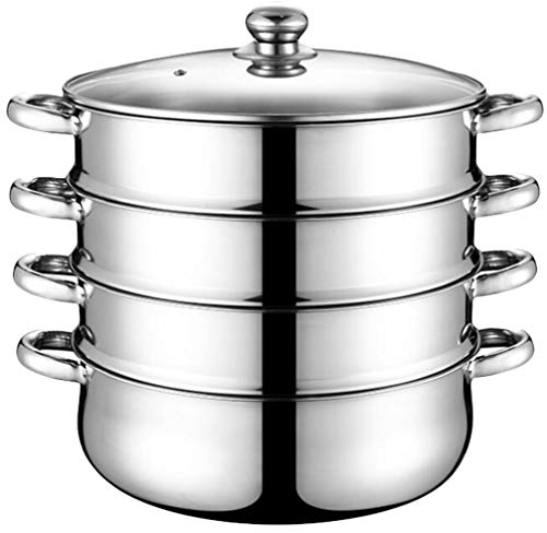 ANSNOW Edelstahl-Dampftopf, 4-Stufiger Dampfkochtopf, Dampfsuppentopf Mit Deckel, Dampfgarer-Kochtopf