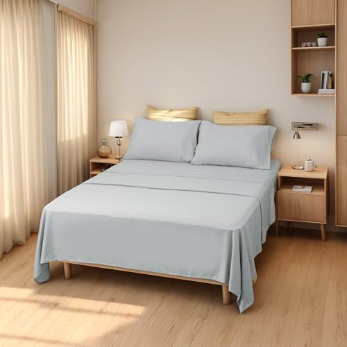 Etrexonline Juego de Sábanas 4 Piezas para Cama de 180 cm - Microfibra Suave y Transpirable, Incluye 1 Bajera Ajustable, 1 Encimera y 2 Funda de Almohada - Color Liso Gris