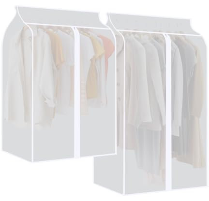 TIDEVAN Kleidersäcke,2 Stück Kleiderständer Abdeckung Staubdichte Kleidersäcke Große Kleiderschutzhülle Transparente PEVA Kleiderhülle 60 x 50 x 90 CM + 60 x 50 x 110 CM für Anzug Mantel T-Shirt Jacke
