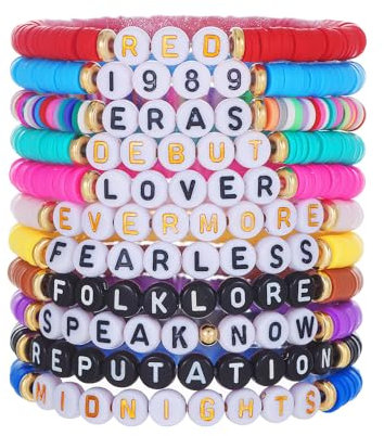 TOFBS Buchstabenarmband Set 12 Stück Elastische Perlenarmbänder Personalisierbare Freundschaftsarmbänder Bunte Buchstabenarmbänder Für Damen Und Mädchen 17cm Umfang