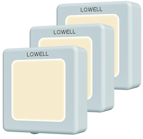 LQWELL® Nachtlicht Steckdose Faltbar mit Dämmerungssensor, Nachtlampe Einstellbare Helligkeit, Automatisch Steckdosenlicht, Orientierungslicht Warmweiß für Kinder Zimmer Gang Treppen (Blau, 3 STK)