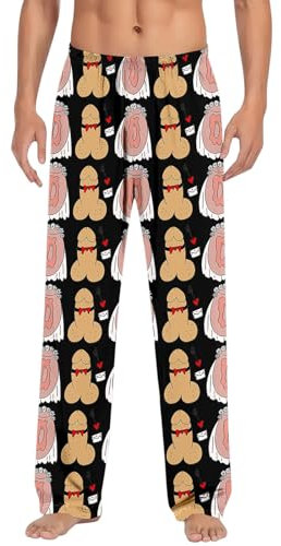 Pantaloni da pigiama da uomo, pantaloni da lounge, in pile, pigiama, alla moda, con tasche, Nero , M