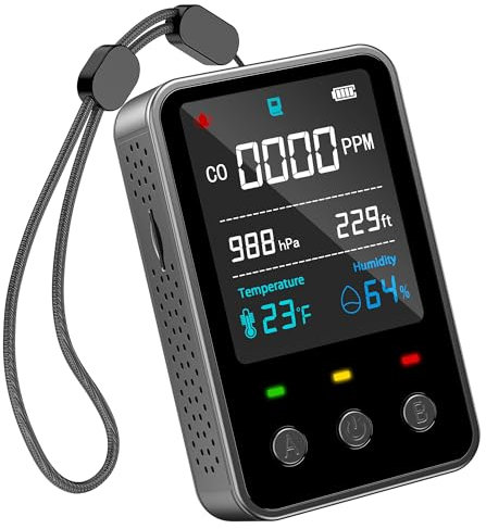 Gedsffati Tragbarer CO-Melder Kohlenmonoxidmelder für Reise Camping Auto, Mobiler CO-Warner Warnmelder, CO-Messgerät CO-Messer mit Eingebauter 2000mAh Batterie, Grau, PT06