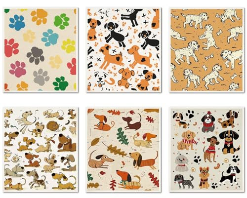 CREATCABIN 6Pcs Swedish Dishcloths for Kitchen Reusable Swedish Dish Towels Absorbent Swedish Dish Rags Washable Cellulose Sponge Cleaning Cloths Fast Drying Kitchen Dish Cloths Dog 7.6 x 6.7 Inch