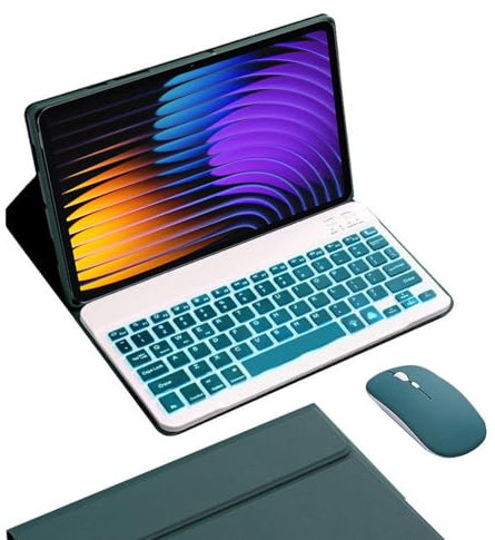EHLCYS Funda con Teclado para Xiaomi Pad 7 / Pad 7 Pro 11.2 Pulgadas 2024, Teclado Español Ñ Bluetooth Retroiluminado Magnético Desmontable 7 Colores, Funda Cuero PU Ultrafina con Ratón,Verde