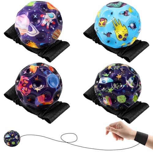 LUKIUP Ball mit Schnur Kinder, 4pcs Jump Ball, Mehrfarbig Springball mit Schnur, Knallendes Gerausch Machen Springball, Interaktives Spielzeug zum Stressabbau für Kinder Im Freien