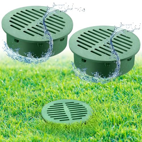 Meonum 2 Pcs Green 6 Round Grate Drain Cover, Outdoor Round Flat Grate Cover Fits 6 Drain & Sewer, for Triple Wall Pipe, Corrugated Landscape Pipe, Small Lawns