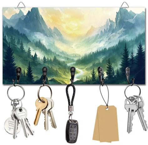 DELORIGIN Schlüsselhalter Schlüsselhaken Wandmontage schlüsselbrett holz Wald Berge Hausschlüsselhalter Für Wand Dekorative Tür Eingangsbereich Flur Küche Neues Zuhause Geschenk