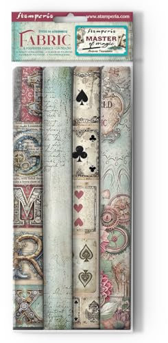 Stamperia - Fabric for Scrapbooking, Albums, Bullet Journalling and More, Polyester, Can be Sewn by Hand or Machine, Suitable for Craft Glue, Perfect for Crafts and Gifting (Master of Magic) (4 Pack)