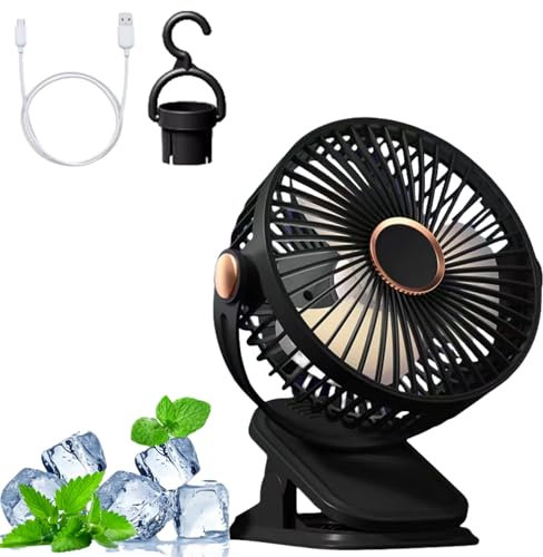 HenfuME Ventilateur USB Silencieux Mini 5 Vitesses - Rotation 360° Pour Bureau, Table, Maison, Camping - Susceptible D'être Accroché