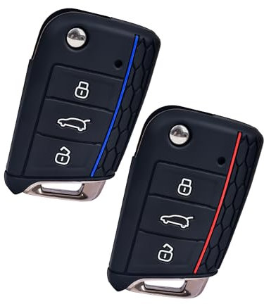 2 Stück Autoschlüssel Hülle Schlüssel Hülle für VW Golf 7 Polo Tiguan Seat Leon Touran Skoda, 3-Tasten Silikon Schlüsselhülle Autoschlüssel Etui Schutzhülle Silikon Cover Autoschlüssel