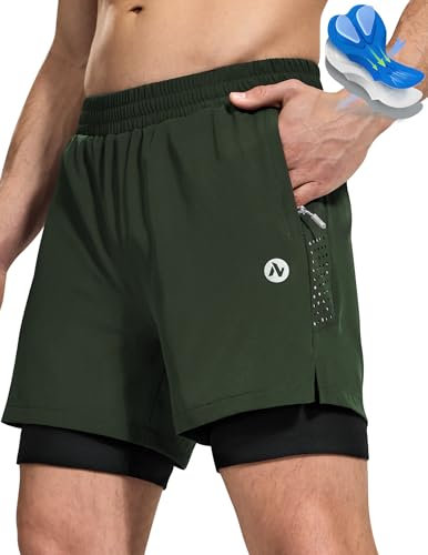 Nepest Mountainbike Hose Herren Kurz MTB Shorts Gepolstert 4D Mit Tasche Radhose Radlerhose Fahrradhose Armee Grün,XXL