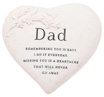 Widdop & Co Thoughts of You Graveside Branch Heart – Dad Memorial Plaque | with Sentimental Verse & Branch Detail | Heart-Shaped Resin Ornament for Grave or Home Tribute