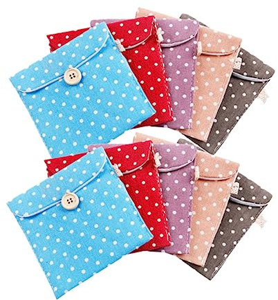 Anneome 10pcs Sanitary Napkins Storage Bag Linen Material Portable Small Bag for Sanitary Napkins and Towels in Scenario Random Color