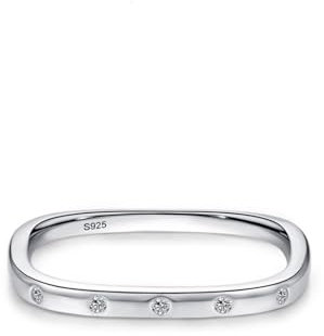 Aotiwe Damenring 925 Silber, Verlobungsringe Silber Quadratisches Band mit Rundschliff Weiß Zirkonia Größe 54 (17.2)