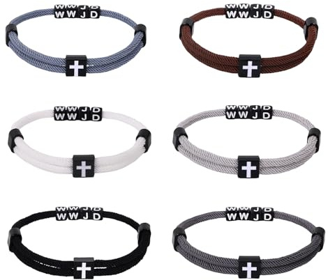 Aroncent Kreuz Armband Herren Damen, 6 PCS WWJD Christliches Geflochten