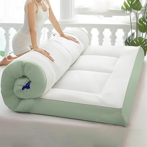 Japanische Dicke Tatami-Matratze, Faltbare Aufrollbare Futon-Matratze, Tragbare Rollmatratze, Faltbare Schlafbettunterlage Für Zuhause, Camping, Sofa(Green,Queen(150x200cm))