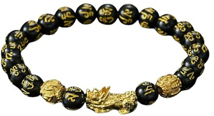 YYDPYZBD Armband Glücksarmband, Feng Shui Schwarz Obsidian Pixiu Reichtum Wohlstand Buddha Perlen Elastizes Armband-Stil 1-10 Mm