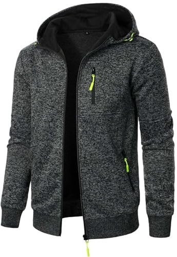 XCXC Herren Kapuzenjacke mit Reißverschluss Männer Jacke Strickjacke mit Brusttasche und Seitentaschen Trainingsjacke Freizeitjacke Übergangsjacke für Herbst Winter Alltag