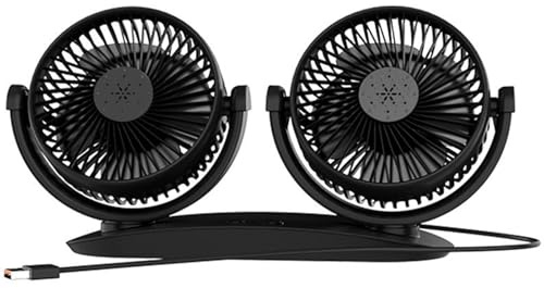 Electric Fan for Car | Double Head Car Dash Fan,360-Degree Rotation Cooling Device Low Noise Air Circulator for Trucks Vehicles School Outdoor Travel Workplace