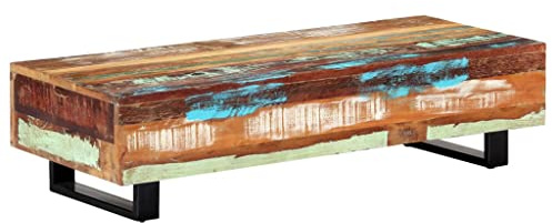 Ziaphsol Couchtisch 120x50x30 cm, Massives Altholz, recyceltes Teakholz, Eiche, Mango, Akazie, langlebige Stahlbeine, handgefertigt, poliert, lackiert, einzigartige Holzmaserung für Wohnzimmer