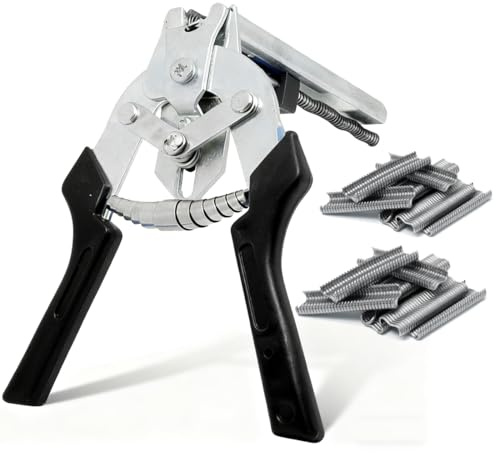 Hog Ring Zange Set mit 1200 M-Klammern | Automatische Käfigzange für Drahtzaun, Maschendraht, Kaninchen- & Hühnerkäfige | Zaunbau Werkzeug (Black)