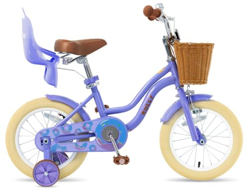 RULLY Kinderfahrrad für Mädchen, Laufrad mit Stützrädern, Korb & Puppensitz, Verstellbarer Sitz, Fahrrad für Kinder von 2–7 Jahren, Pink/Lila/Blau