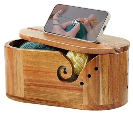 Wooden Yarn Bowl with Lid for Knitting, Large Oval Crochet Yarn Holder, Double Curling Thread Holder, Prevent Tangles and Slipping, for Knittings Lovers