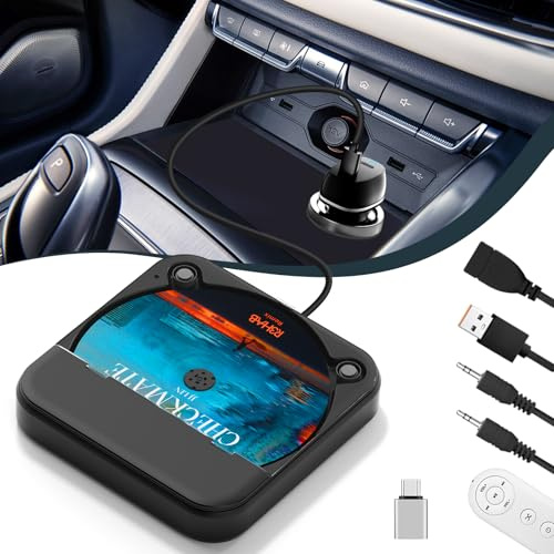 Dislind Lettore CD USB portatile per auto, lettore CD portatile con adattatore USB-C e cavo di prolunga, lettori CD esterni per auto stereo porta di tipo C, porta AUX, veicolo, camion, laptop, TV