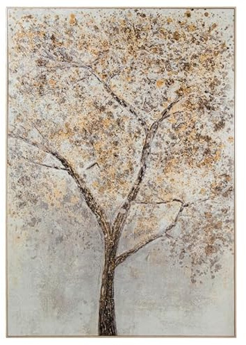 DRW Tableau sur Toile avec Arbre Marron et Jaune 110 x 160 x 4,4 cm