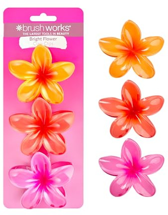 Brushworks Bright Flower Claw Clips 3 Pack – Colourful Hair Accessories for Women, Girls, Secure Grip for Thick Hair, Updos, Half-Up & Everyday Spring & Summer Hairstyles