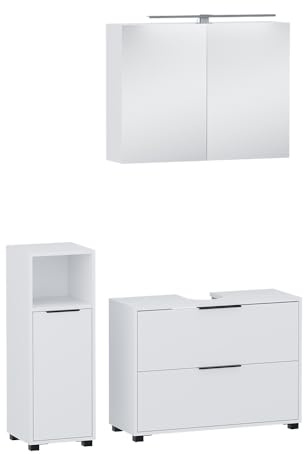 Vicco Badmöbel-Set Alina, Weiß, 80 cm, besteht aus Waschbeckenunterschrank, Spiegelschrank und Midischrank