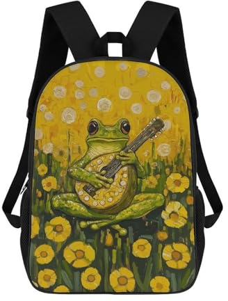 sinyumoney Sacs À Dos Imprimés En 3D 17inch Frog Playing Mandolin Sacs À Dos Pour Enfants, Sacs D'école, Sacs De Voyage Mignons, Sacs À Dos Décontractés Pour Garçons