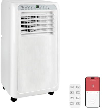 7000 BTU Aire Acondicionado Portátil, 4 en 1: Refrigeración, Ventilador, Deshumidificador y Modo Sueño, 1200 Frigorías Con App + Mando a Distancia, Temporizador 24H, Incluye Kit Ventana, Bajo Consumo