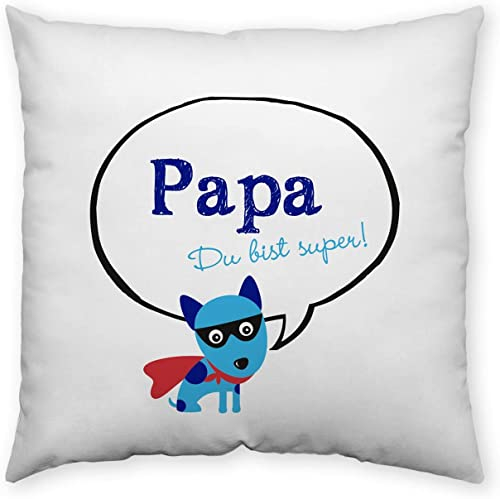GRUSS & CO Kissen Motiv Papa, du bist super| Zierkissen, Baumwolle, 40 cm x 40 cm | Kissen mit Spruch | 43540