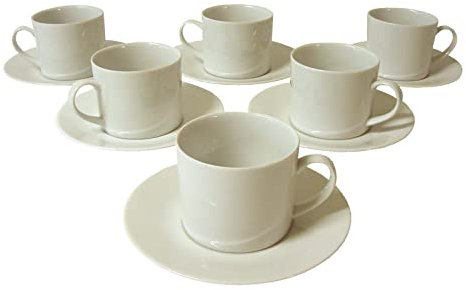 Lote 6 Taza Y Plato TE 250ML Porcelana Blanco
