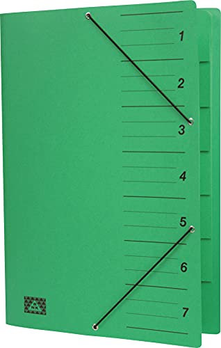 RNKVERLAG 4615-5 - Gummizug-Ablagemappe, 245 x 345 mm, bis DIN A4, 7 Fächer, grün, 1 Stück