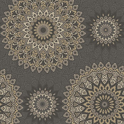 Holden Decor Black/Gold Glitter Medallion Wallpaper