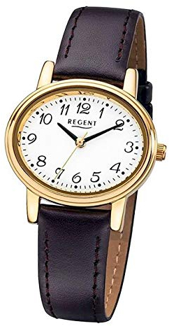 Regent Armbanduhr Damenuhren mit Lederarmband-Kollektion Damen-Uhr mit Leder-Armband braun analoges Quarzwerk D1URF577